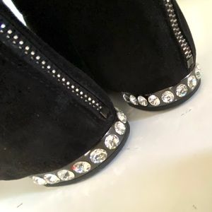 MIU MIU Black Suede Rhinestone Heel Boots